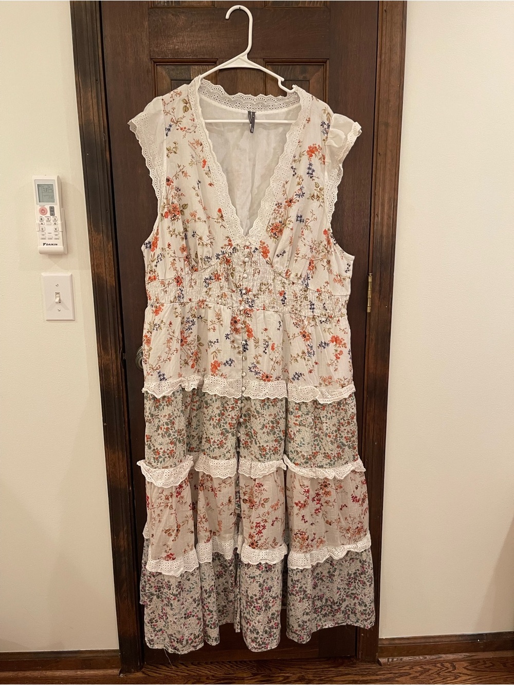 Anthropologie Peregrine Tiered Deco Midi Dress Floral Lace White Size 3X